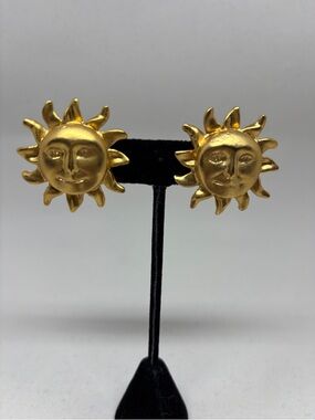 Celestial Smiling Sun Face Clip on Earrings